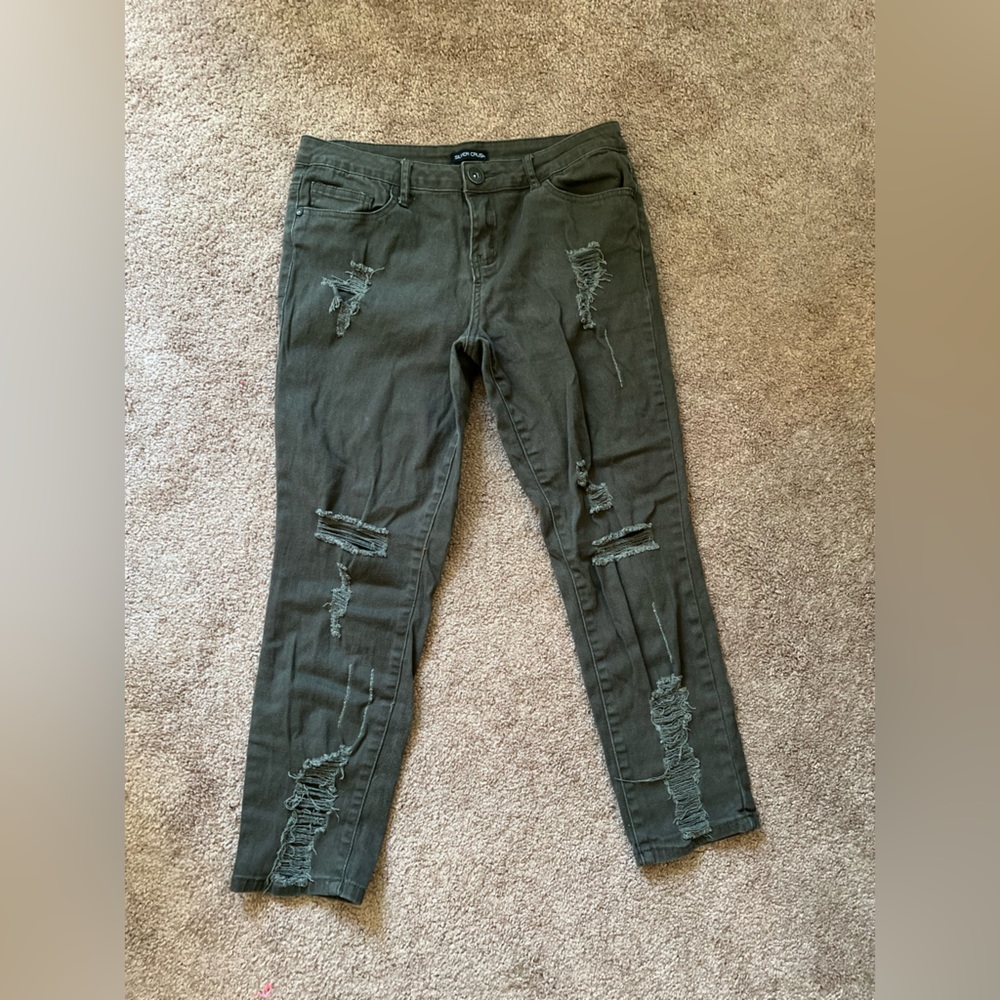 SILVER CRUSH HUNTER GREEN | RIPPED JEANS | LOW RISE
